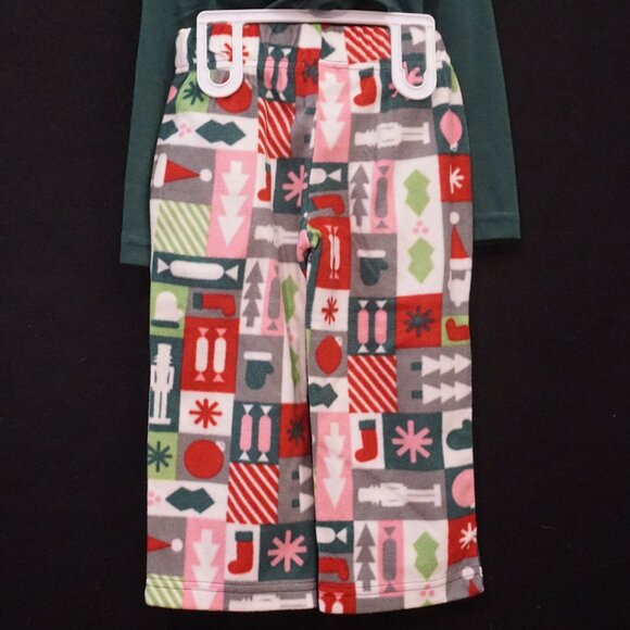 North Pole Trading Tiny Santa 2 Piece Pajama Set Fleece Pants Forst Green Tee 2T - Picture 5 of 10